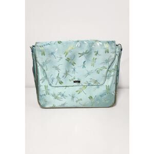 Abbi New York Teal/Blue/Green Dragonfly Print Gold Trim Satin Laptop/Briefcase